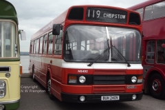 The Leyland National 2 was, in many respects, what the LN should have been from the beginning. The troublesome 500 series engine was replaced with a derivative of the Leyland 680, together with the option of a Gardner 6HLXB; and the radiator has been moved to the front, which would have improved the weight distribution as well as the cooling. These 3 buses were of the short variety, but the extra length created by the front mounted radiator meant that they were around 35' long, so only marginally shorter than an RELL. A simplified heating system, that had already been available in the short B series version of the mark 1 National, means that the distinctive pod on the roof rear is no longer required.