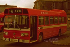 Western Welsh NS175 (KDW323P) is seen here shortly after entering service, while on hire to Red & White. The location is Brynmawr Bus Station. In view of the large number of short single deckers in all of the constituent fleets, it is surprising that so few short Nationals were purchased. An Agfa slide that had deteriorated over the years, KDW looked rather purple before some work in Photoshop! There are probably not many services where the route number is just as long as the name of the terminus!