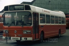Western Welsh ND4775 is unusual among the 1975 NDs in being a WW vehicle that actually carried WW fleetnames! Seen here at Bridgend Bus Station during a lunchtime, apparently working a 302 service from Cardiff to Porthcawl, though in practice I don't think it was doing anything, as there was no sign of driver or passengers, and the 302 did not usually wait long in Bridgend!